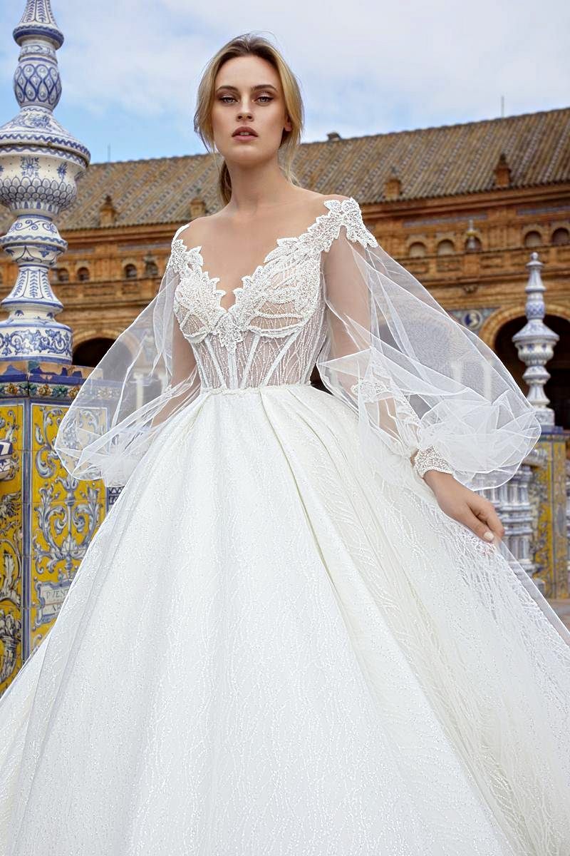 wedding dress ball gown with long sleeves